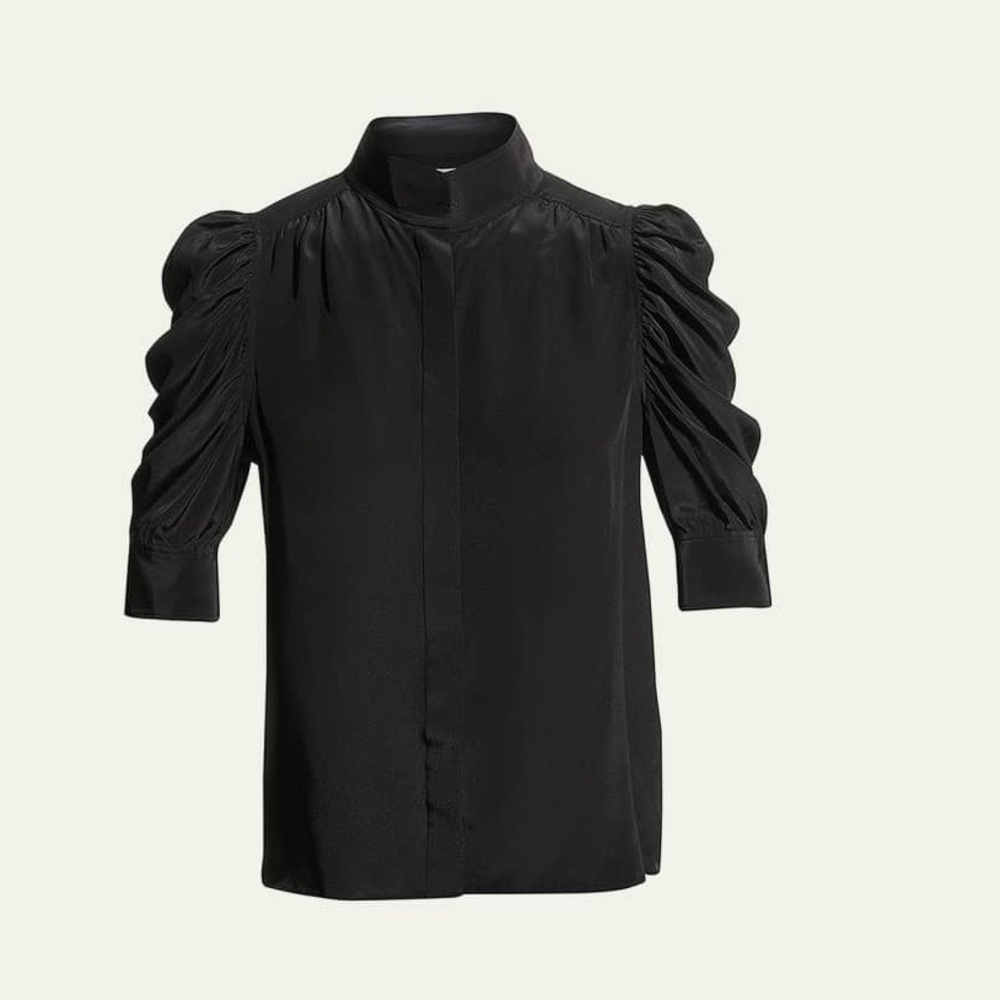 FRAME Woman’s Gillian Puff Sleeve Silk Blouse. Size L. 100% silk - Picture 12 of 16